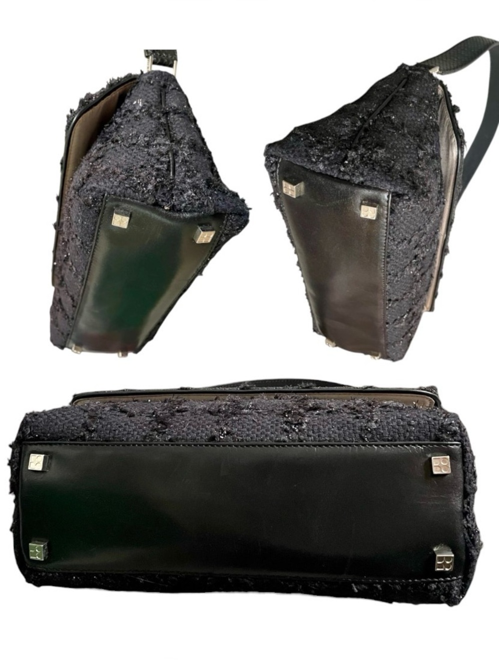 Kate Spade Made in Italy Vintage Black Tweed w/Metallic Grid Accent Shoulder Bag - Picture 5 of 10